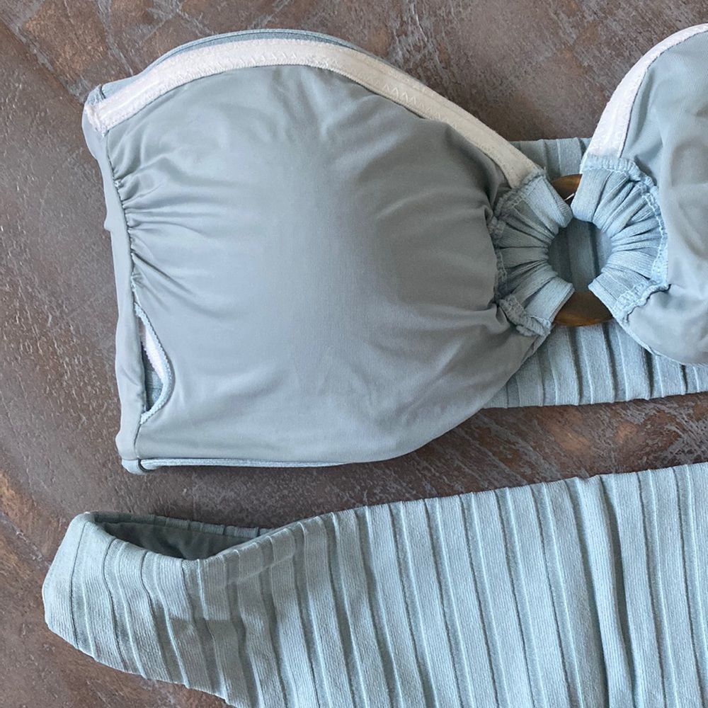 Strapless Blue Bandeau Bikini Set - Picture 4 of 4